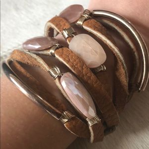 Genuine Leather Wrap Bracelet with Gems